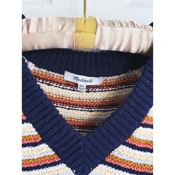 Madewell Arden V-Neck Crop Striped Pullover Sweater XXS Cozy Fall Preppy Twee - Picture 4 of 8